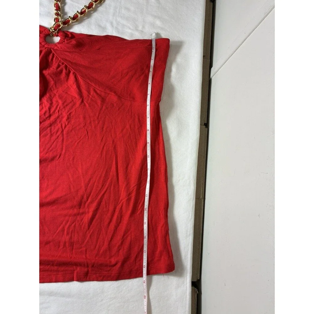 Michael Kors Womens Top Sz XL Red Sleeveless Halter keyhole chain Built in Bra